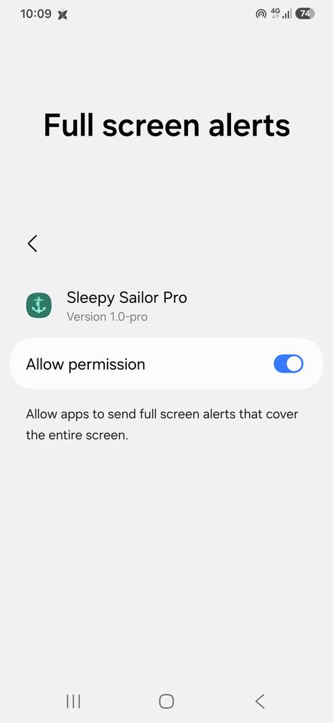 Android Full screen alerts permission toggle turned on